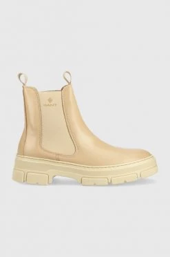 Γυναικεία Μποτάκια Δερμάτινες μπότες τσέλσι Gant Monthike χρώμα: μπεζ