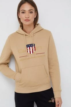 Γυναικεία Χωρίς φερμουάρ Μπλούζα Gant μπεζ, με κουκούλα