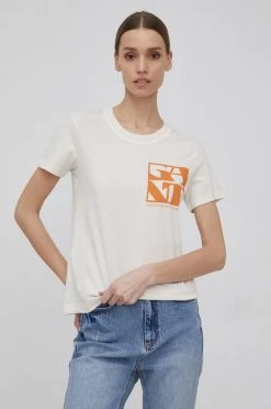 Γυναικεία Κοντομάνικο Βαμβακερό μπλουζάκι Gant μπεζ