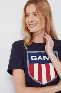 Γυναικεία Κοντομάνικο Βαμβακερό μπλουζάκι Gant ναυτικό μπλε