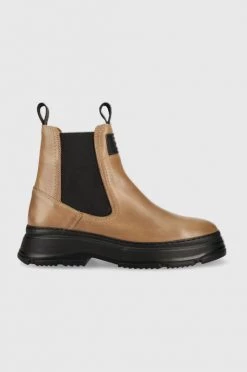 Γυναικεία Μποτάκια Δερμάτινες μπότες τσέλσι Gant Janebi χρώμα: μπεζ