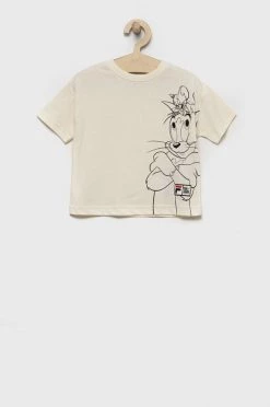 Παιδικό βαμβακερό μπλουζάκι Fila μπεζ